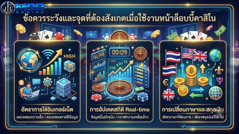 ข้อควรระวังและจุดที่ต้องสังเกตเมื่อใช้งานหน้าล็อบบี้คาสิโน